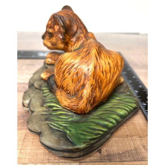 Lion Cub Figurine Laying On Rock Base Hand-Painted Resin Decor 6.5" Length - Picture 4 of 5